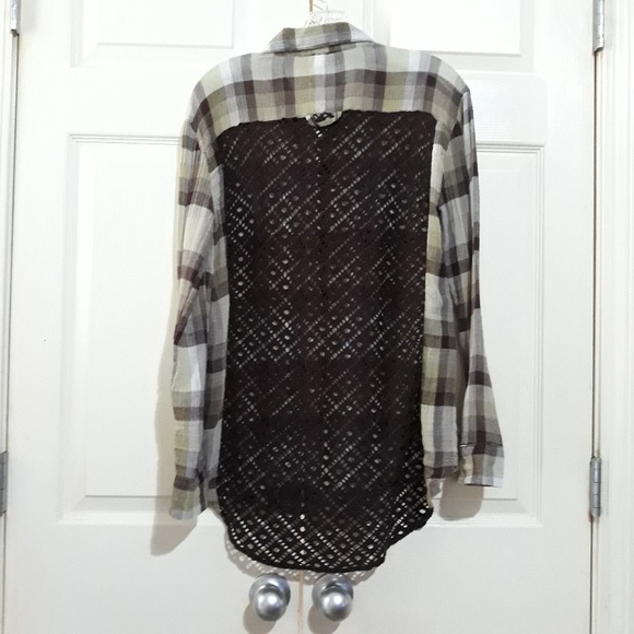 Free People | Crochet back plaid button down S - Picture 4 of 8